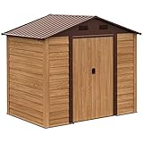 Outsunny Geräteschuppen Geräteschrank Schuppen Gerätehaus Gartenhaus Holzmaserungsimitat+Kaffee L152 x B235,7 x H208,7