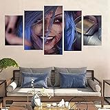 YUANJUN Puzzle 5 TLG Kunstdruck Modern Wandbilder Design Tapete Eingerahmt Bilder Drucke Leinwand Wandkunst Wohnkultur Gem?Lde Poster Mehrteilig XXL of Legends Beauty Jinx Hero ADC