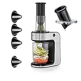 WMF KULT X Spiralschneider elektrisch, 4 Schneideeinsätze (Tagliatelle,Linguine,Spaghetti,Pappardelle), 1 Extra-Aufsatz (Raspeln, Scheiben), für Obst-/ Gemüsenudeln, Behälter 1,25l, 80W, cromarg