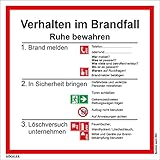 Verhalten im Brandfall Schild Kunststoffplatte mit Selbstklebender Schaumschicht, Symbol nach ISO 7010 (20 x 20 cm)