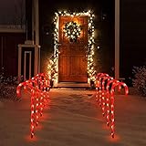 Hicollie 10 Stück Weihnachten LED Zuckerstangen Lichterketten, Rot Weiss Außenbeleuchtung, Weihnachtsbeleuchtung LED Gartenleuchte Stangen Zuckerstangenstäbe für Außendekoration Weihnachten Dek