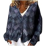 RMBLYfeiye Damen Strickjacke Karierte Einfarbig Strickmantel Langarm Knopfleiste V-Ausschnitt Cardigan Kurz Oversize Strickcardigan mit Tasten Herbst Winter Casual Open Front Sweater Outw