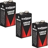 kraftmax 3X 9V Block Lithium Hochleistungs- Longlife Batterien für Rauchmelder/Feuermelder - 10 Jahre Batterie Leb