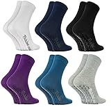 Rainbow Socks - Damen Herren Bunte Baumwolle Antirutsch Socken ABS - 6 Paar - Weiß Blau Marine Blau Schwarz Lila Grau - Größen 39-41