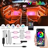Aimocar Auto LED Innenbeleuchtung Strip, 4 Stück wasserdichter Atmosphäre Licht RGB Musik Ambientebeleuchtung Auto Innenraumbeleuchtung mit APP Fernbedienung USB und Zigarettenanzünder DC 12V