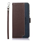 NEINEI Hülle für Samsung Galaxy A03,Premium Leder Handyhülle Tasche mit [Handschlaufe][RFID Schützt][Magnetisch],TPU/PU Farbkontrast Design Flip Cover Case,B