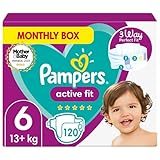 Pampers Babywindeln, Größe 6, Active Fit, 120 Stück, 360 Grad Komfort-Passform (15+ kg)