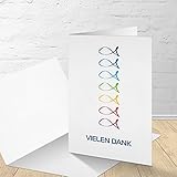 5 Danksagungskarten mit passenden Umschlägen, Danksagungskarten Kommunion Konfirmation Firmung, Klappkarten im Set zu 5 Stk.'bunte Fische'