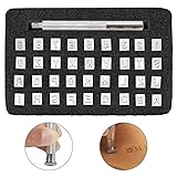 LQKYWNA 37 Stücke Leder Stempel Zahlenstempel Alphabet A bis Z Stanzwerkzeuge 0-9 Prägestempel 6.5 mm Buchstaben Stempel Bastelstempel Punzierstempel für Leder Prägen DIY Leder Handwerk Druck