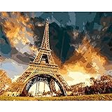 Zosoore Malen nach Zahlen für Erwachsene,Eiffelturm DIY Gemälde Anfänger Malerei Set Mosaik Leinwand-Ölgemälde Kunst Handwerk für Home Wall Decoration Geschenk(Without Frame,24x32in)