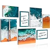 Wandbilder Wohnzimmer | KOMPLETT AUFHÄNGFERTIG | Strand und Meer Schlafzimmer Bilder Set | 7 Moderne Mood-Poster | N019971
