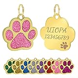 Hundemarke mit Gravur, Uiopa Hundemarke Pfote Adressanhänger Hunde Dog Tag mit Gravur Personalisiert Plakette 30mm Hundeanhänger mit Gravur für Kleine bis Mittelgroße Hunde oder Katzen (Rosa)