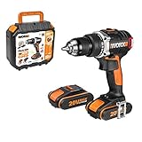 WORX WX175 Akku Bohrschrauber 20V – Bürstenloser Akkuschrauber - 60Nm, 2-Gang-Getriebe und LED-Licht – Akkubohrer Set zum Bohren und Schrauben - mit 2 Li-Ion Akkus, Ladegerät und Koffer – 1,55kg