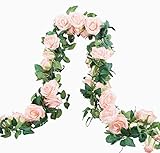 3 Stück Künstliche Rosen Girlanden，Kunstblumen Seidenblumen Blumen Rose für Hochzeit, Party, Garten Dekoration, Girlande Hochzeit(ROSA)