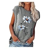 Damen Sommer Tshirt Oberteile Elegant Floral Drucken Kurzarm T-Shirt Weiss Tee Tops Casual Basic Shirts Mode Rundhals Teenager Mädchen Frauen Hemd Bluse Tunic Tunika Sport T Shirts Damen F