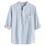 BOOMJIU Herren Leinenhemd Hemd, Herren Hemd Langarm Sommerhemd Freizeithemden Streifen Langarmshirt Große Größe T-Shirt Männer Freizeithemd Slim Fit Sommer Casual Basic Leinen S