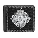 Herren Leder Geldbörse Portemonnaie Wikinger Tattoo Stylisches Brieftasche Geldbeutel Kreditkartenetui Geldclip für Männer White One S