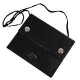 BOCCX Kleiner Brustbeutel aus weichem Leder mit Klarsichtfach für Ausweis Brusttasche Security Wallet GoBago 10018 schw