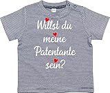 Kleckerliese Baby Kinder T-Shirt Sprüche Nicki gestreift Motiv Willst du Meine Patentante Sein?, NavyWhite, 6-12 M