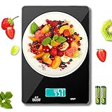 MomMed Küchenwaage Digital, 15 kg Waage Küchenwaage, Kitchen Scale, Waage Küche mit 6-Einheiten-LCD-Display, Leicht zu Reinigende Glasplattform, Backwaage, 2 AAA-Batterien E