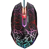 VGUARD Gaming Maus, Wired Hohe Präzision Optische Professionelle Wired Gaming Maus mit 6 Tasten/7-Modi LED Design für pro Gamer - Schw