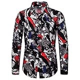 Hemd Herren Modern Urban Vintage Kreative Abstraktes Druck Herren Langarm Herbst Winter Revers Strickjacke Slim Fit Männer Freizeithemden Urlaub Schnelltrocknend Herren S