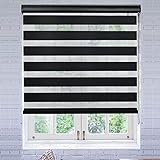 LUCKUP Horizontaler Fensterschatten-Rollos mit Volant, Zebra-Doppelrollos, für Tag und Nacht, Vorhänge für Schlafzimmer, Badezimmer, Terrassentür und Büro, 76 cm x 183 cm, schw