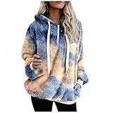 NHNKB Fleecepullover Damen Half-zip Sweatshirt Hoodie mit Fleece Gefüttert, Wendbare Fleecejacke Winter Pullover Kapuzenpullover für Herbst Winter W