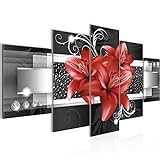 Runa Art - Bilder Blumen Lilien 200 x 100 cm 5 Teilig XXL Wanddekoration Design Rot 008651