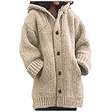 PMDKLSPQ Damen Frauen Warme Lose Taste Hoodie Strickpullover Lange Oberseiten Bluse Strickjacke Plüsch Oberbekleidung Winterjacke Offenmantel Mit Taschen Jack