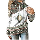 Hoodies Damen Pullover im ethnischen Stil mit geometrischem Druck Retro Kapuzenoberteile mit Pferdemotiv Tunikabluse mit Latzkragen und Langen Ärmeln Warmes Winter Plüsch Sweatshirt Leichter M