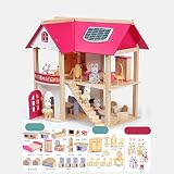 OUPAI Häuser für Modepuppen Puppenhaus aus Holz Puppenhaus-Möbel Set, Pretend Play Spielzeug for Mädchen, Puppenhaus Möbel Educational Lernspielzeug for Kleinkind Perfekten Holzpuppenhaus for Kinder 2