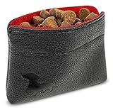 Pet Pal Pocket Pouch - Kleine Hundeleckerli-Tasche mit Clip und Magnetöffnung - Stylische Leckerli-Tasche im Taschenformat für das Training - veganes Leder - Schwarz mit roter I