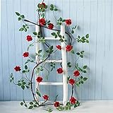 HGDD Künstliche Blumen Lange gefälschte Silk Rose-Blumen-Rebe String Peddigrohr Startseite Party Hochzeit Wand-Tür-Bücherregal-Dekor (Color : Red)