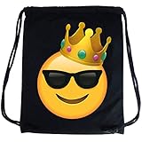 PREMYO Turnbeutel Emoji König – Teenager Sportbeutel Junge Baumwolle – Hipster Gym Bag Schw