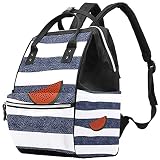 Wickeltasche, Rucksack, große Kapazität, multifunktional, Unisex, Wassermelone auf dunkelblauem und weißem Streifen, Multicolor 01