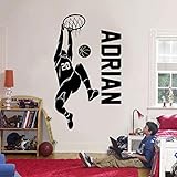 Custom name and number basketball player wall sticker vinyl home decor boy bedroom sports decal removable mural wallpaper -42x72