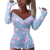 GFGHH Classics Damen Ladies Off Shoulder Short Jumpsuit Sommer Blumen kurz Overall Elegant V Ausschnitt Playsuit Strand Spielanzug Kurz Playsuit Vintage Overall Romper Sexy Shorts Hose Hosenrock