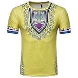 CFWL Sommer LäSsig Mode MäNner Kreative Ethnischen Stil Blumen 3D-Bedruckten Kurzarm-T-Shirt Hemd Aus Bambusfaser Umweltfreudlich Elastisch Slim Fit FüR Freizeit Business Gelb M