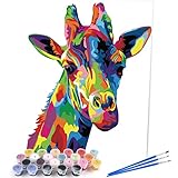 VIKMARI DIY Ölgemälde Farbe nach Zahlen Kit für Erwachsene Bunte Giraffe Acryl Gemälde nach Zahlen Kits für Kinder Wandkunst 16x20 Zoll (ohne Rahmen)