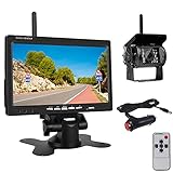 Drahtlose Auto Backup Kamera und Monitor Kitwasserdichte Nachtsicht Wireless Rückfahrkamera 7 Zoll HD LCD Monitor Parksystem + Auto Ladegerät für 12V-24V LKW RV Anhänger Camper B