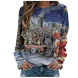 yiouyisheng Weihnachten Shirt Damen Weihnachtsmann Bedruckt Langarmshirt Frauen Weihnachtshemden Langarm Rundhalsausschnitt Leichtes Sweatshirt Pullover Bequeme Christmas Bluse Ob