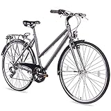 CHRISSON 28 Zoll Citybike Damen - City One anthrazit matt 50 cm - Damenfahrrad mit 7 Gang Shimano Tourney Kettenschaltung - praktisches Cityfahrrad für F