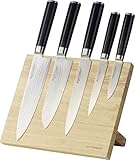 Echtwerk Damastmesser Set 5tlg. inkl. Magnet- Messerblock aus Holz , Silber, 22 x 13 x 36