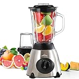 HOMELUX Smoothie Maker Standmixer, 1.5L Glas, 1050W Blender, Hochleistungsmixer, Standmixer glas, 6-Klinge, Eisbrecher mit 5-Gang, BPA-frei (silver)
