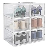 linovum 6er Set Schuhboxen stapelbar transparent für Übergrößen - modulare Aufbewahrungsbox für Schuhe mit Tür & Durchlüftung