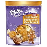 Milka Feine Kugeln Lebkuchen Geschmack 1 x 90g, Zartschmelzende Schokolade mit Gewürzgebäckstück