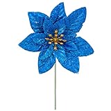 zhuqing Glitter Weihnachtsstern Weihnachtsbaumschmuck, künstliche Hochzeit Weihnachtsblumen Dekorationen, 24 Stück mit Stiel, 5,1 Zoll B