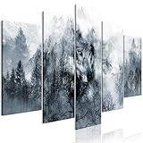 decomonkey Bilder Wald Wolf 200x100 cm 5 Teilig Leinwandbilder Bild auf Leinwand Wandbild Kunstdruck Wanddeko Wand Wohnzimmer Wanddekoration Deko Landschaft Tiere N