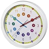 Hama Kinderwanduhr zum Lernen der Zeit (ohne Ticken, Lernziffernblatt mit Ø 30 cm, geräuscharme, analoge Wanduhr für Kinder, Lernuhr, Kinderuhr) weiß